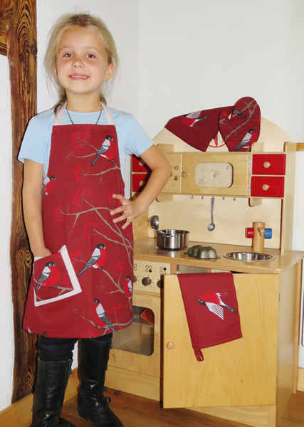 Tablier enfant cuisine, bricolage et bricolage coton beties "Baies Oiseaux"