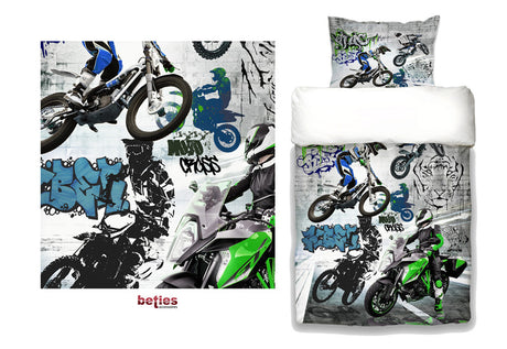 Jugend Bettwäsche-Set ca. 155x220 cm „Graffiti Motocross“ coole beties Garnitur