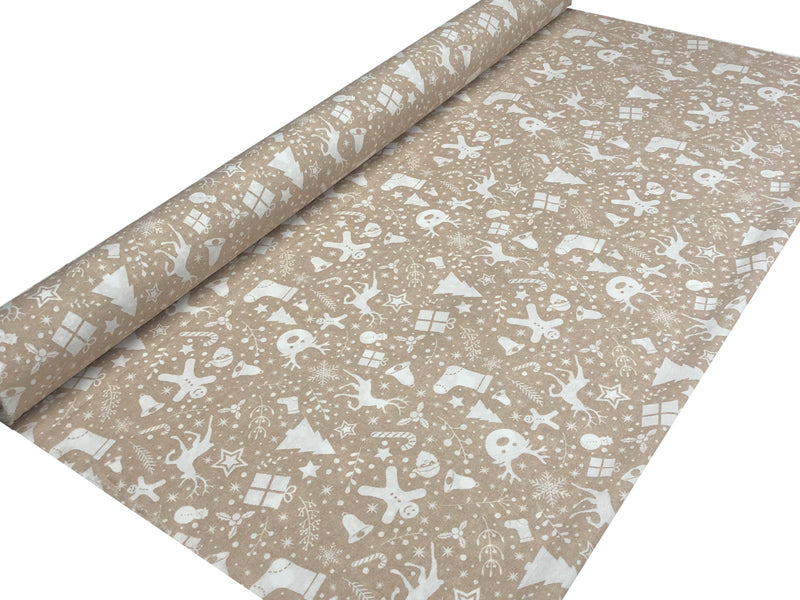 Tissu vendu au mètre tissu mixte largeur env. 140 cm beige/blanc beties "Christmas Time"