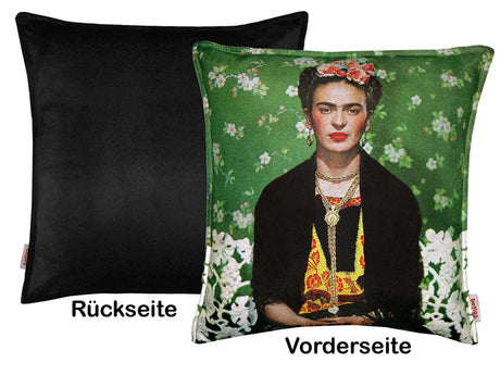 Housse de coussin env. 45x45 cm tapisserie/velours vert-noir POP Collection beties "Frida"