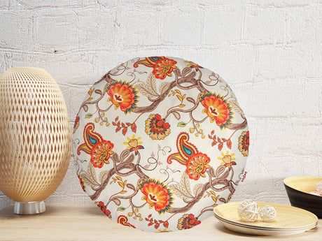 Housse de coussin ronde env. 40 cm Ø motif Paisley/Boteh en beties orange-beige "Horrero"